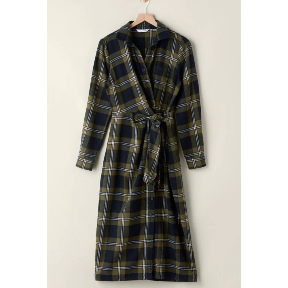 Women's Garnet Hill Eva Size 8 Cotton Flannel Midi Shirt Dress Heritage Academia